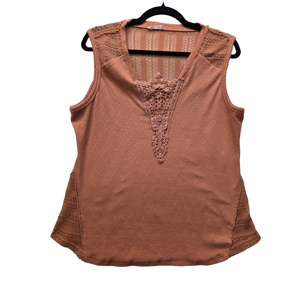 Miss Me Womens XL Terracottaβ Rust Pointelle Knit Crochet Lace Tank Top